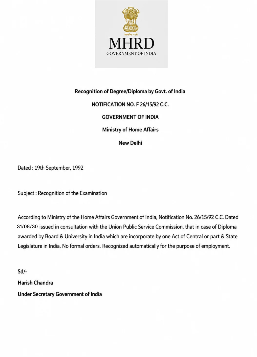 Mahatma Gandhi Vocational Courses Training Institute Registration Certificate